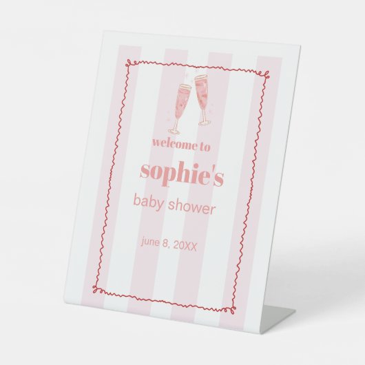 ブランチ&バブリー赤とピンクの波状ウェルカムサイン 台座サイン (正面)