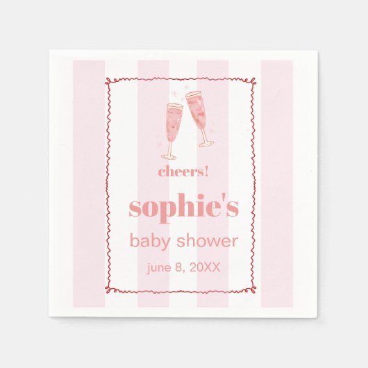 ブランチ&バブリー赤とピンクの波状 スタンダードカクテルナプキン (正面)