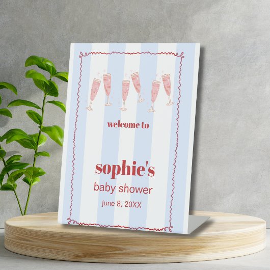 ブランチ&バブリー赤と青の波状ウェルカムサイン 台座サイン