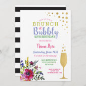 ブランチ&バブリー金ゴールド誕生日フローラ招待状 招待状 (正面/裏面)