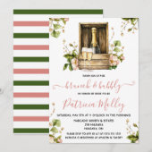ブランチ&バブリー、ピンク&グリーンバラ、ブライダルシャワー 招待状 (正面/裏面)
