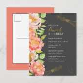 ブランチ&バブリー | 白黒と金ゴールドブライダルシャワー インビテーションポストカード (正面/裏面)