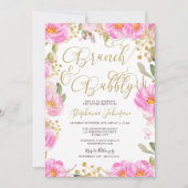 ブランチ&バブルピンクと金ゴールドフローラブライダルシャワー 招待状 (正面)