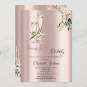 ブランチ&バブーブリーピンクの花ドリップスブライダルシャワー 招待状 (正面/裏面)