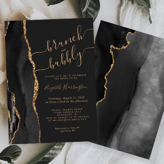 ブランチ&バブーブリーブラック金ゴールドアゲートブライダルシャワー 招待状