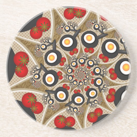 ブランチFractal Art食おもしろいべ物、トマト、卵 コースター (正面)