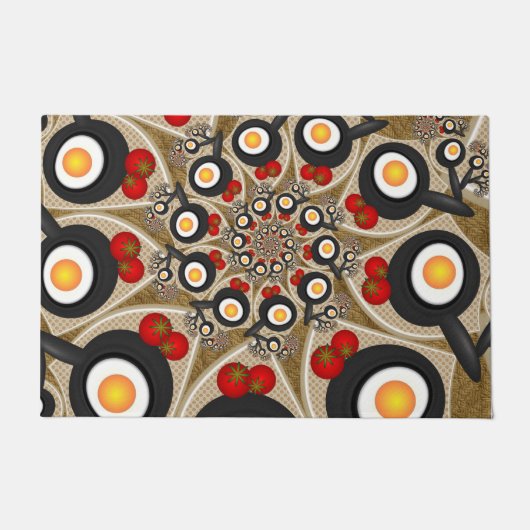 ブランチFractal Art食おもしろいべ物、トマト、卵 ドアマット (正面)