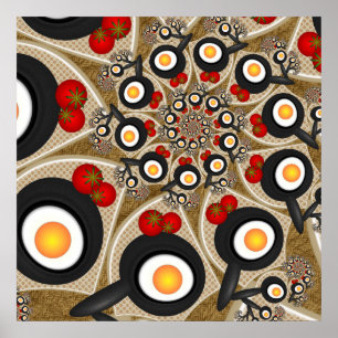 ブランチFractal Art食おもしろいべ物、トマト、卵 ポスター