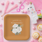 ブランディエレガントパンチブラウン&ホワイトローズ結婚ズ ペーパープレート (パーティー)