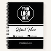 ブランディングおよびビジネスロゴのプロモーションブラック&ホワイト ノートブック (正面)