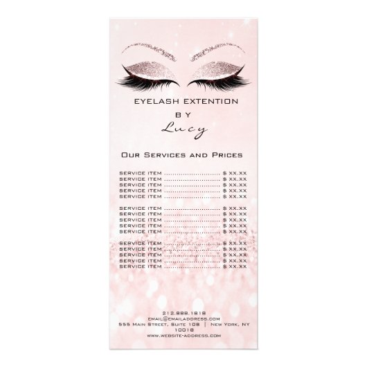 ブランディング価格リストの点滅の拡張ピンク赤面 ラックカード (正面)