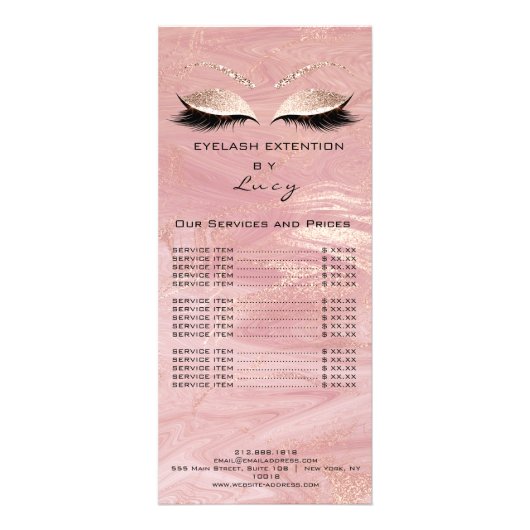 ブランディング価格表まつげ拡張ピンク大理石 ラックカード (正面)