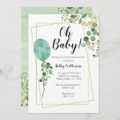 ブランデーグラスの水彩画の緑の草木のohベビーシャワー 招待状 (正面/裏面)