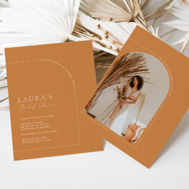 ブラントオレンジミニマリストアーチフォトブライダルシャワー 招待状