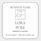 ブランドの白黒の製品ラベルの追加 スクエアシール (正面)