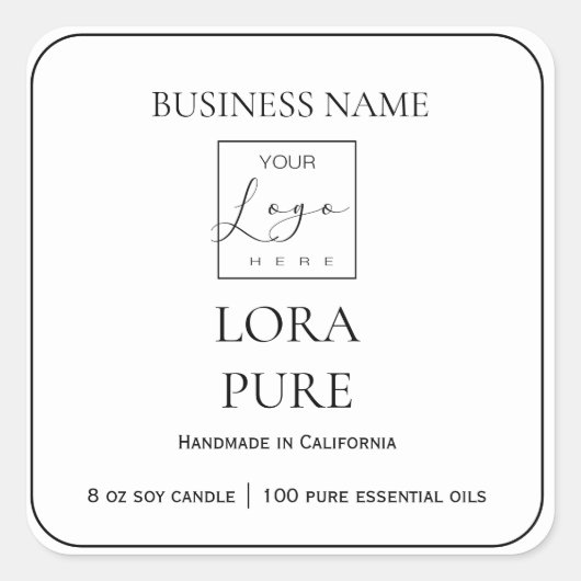 ブランドの白黒の製品ラベルの追加 スクエアシール (正面)