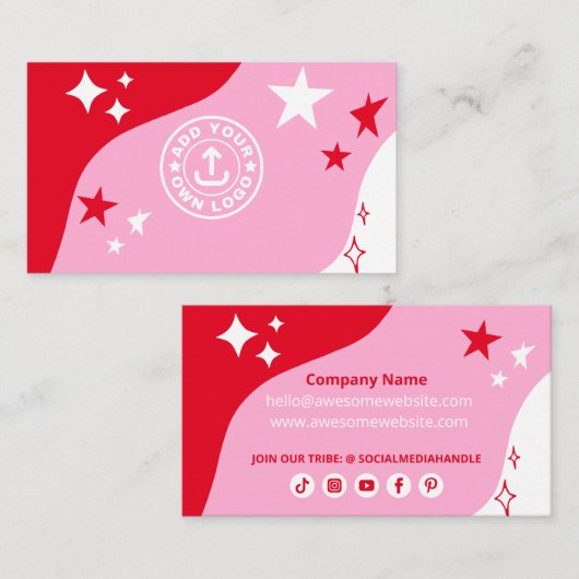 ブランドはっきりしたピンクレッドホワイトスターズのビジネスロゴ 名刺 (正面/裏面)