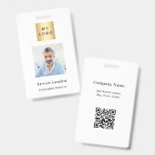 ブランドカラーの写真名QRコードビジネスロゴ バッジ (正面＆裏面)