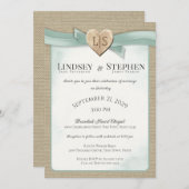 ブランドハートとリボンSage Green 結婚's 招待状 (正面/裏面)