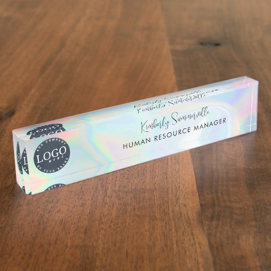 ブランドロゴを追加するホログラフィックビジネス従業員 デスクネームプレート (側面)