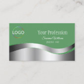 ブランドロゴ付きシャムロックグリーンウェーブシルバーデコール 名刺 (正面)