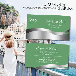 ブランドロゴ付きシャムロックグリーンウェーブシルバーデコール 名刺