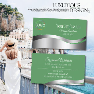 ブランドロゴ付きシャムロックグリーンウェーブシルバーデコール 名刺