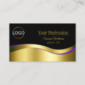 ブランドロゴ付きノーブルブラック波状金ゴールドデコール 名刺 (正面)