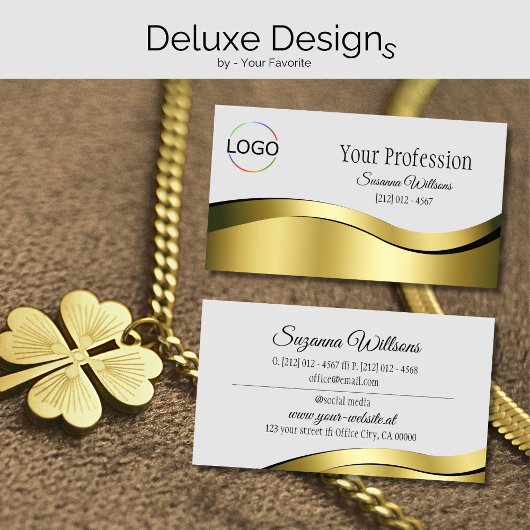 ブランドロゴ付きライトグレーの波状金ゴールドデコール 名刺