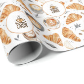 ブランドロゴ付き水色コーヒーベーカリーパターン ラッピングペーパー (ロールコーナー)