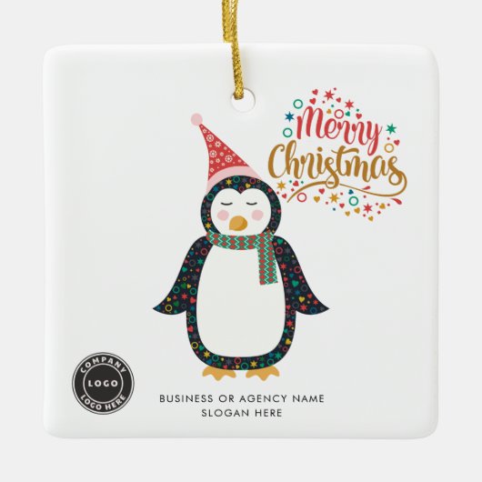 ブランドロゴ会社の従業員のクリスマスの追加 セラミックオーナメント (正面)