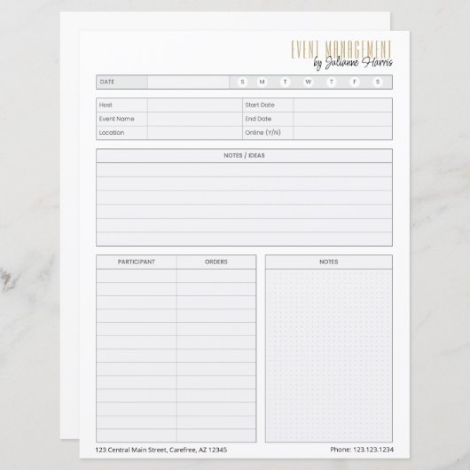 ブランド化されたビジネスイベント計画ワークシート (正面/裏面)