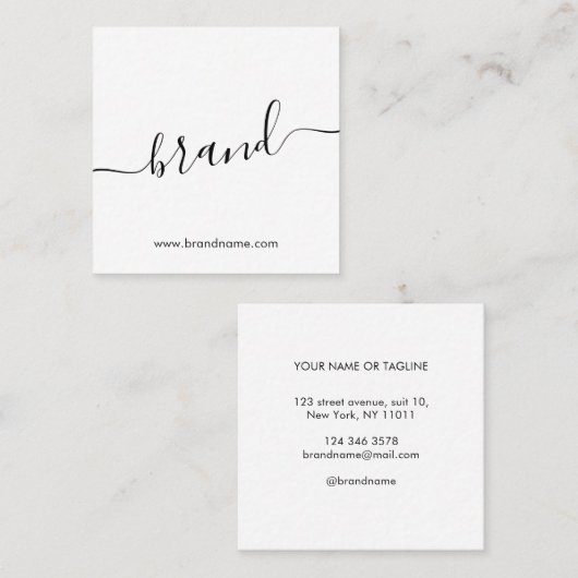 ブランド名のミニマルモダンリストホワイトを追加 スクエア名刺 (正面/裏面)