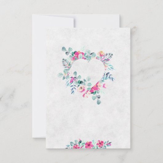 ブランピンクの水彩花モチーフのハート ウェディング 招待状 (正面)