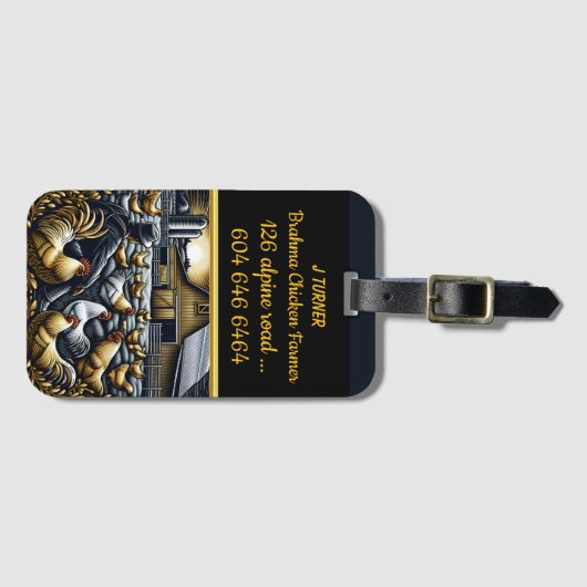 ブラーマチキンキーパーと農場でのサンライズ ラゲッジタグ (正面横)