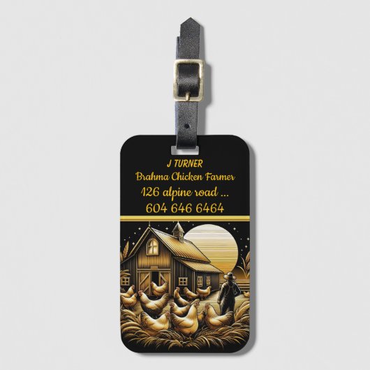 ブラーマチキン農家が夕暮れ時に群がる ラゲッジタグ (正面縦)