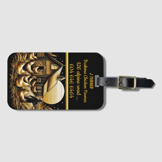 ブラーマチキン農家が夕暮れ時に群がる ラゲッジタグ (正面横)