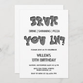 ブラ入った?スイミングプールパーティーボーイ誕生日 招待状 (正面/裏面)