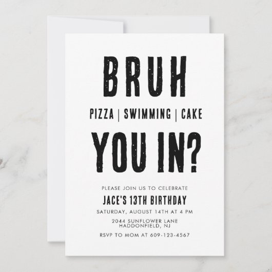 ブラ入った?スイミングボーイ誕生日 招待状 (正面)