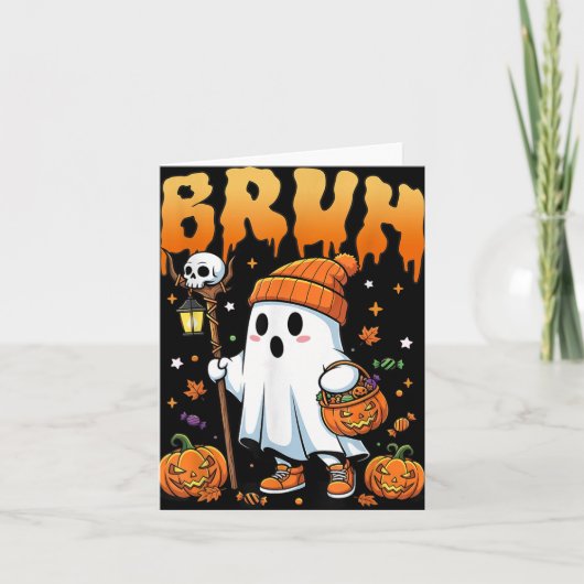 ブラ幽霊ハロウィーンかわいい幽霊のトリックまたはトリートカバー カード (正面)