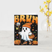 ブラ幽霊ハロウィーンかわいい幽霊のトリックまたはトリートカバー カード (黄色い花)