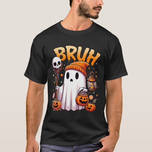 ブラ幽霊ハロウィーンかわいい幽霊のトリックまたはトリートカバー Tシャツ (正面)