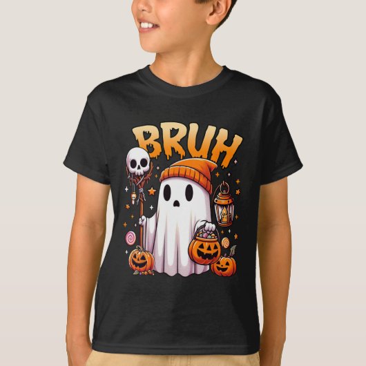ブラ幽霊ハロウィーンかわいい幽霊のトリックまたはトリートカバー Tシャツ (正面)