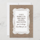 ブラ素朴イデおもしろいスメイド/メイド・オブ・オーナー(花嫁付き添い人)提案 招待状 (正面)