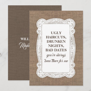 ブラ素朴イデおもしろいスメイド/メイド・オブ・オーナー（花嫁付き添い人）提案 招待状