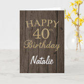 ブラ素朴ウンと金ゴールドのグリッター40歳の誕生日カード カード (黄色い花)