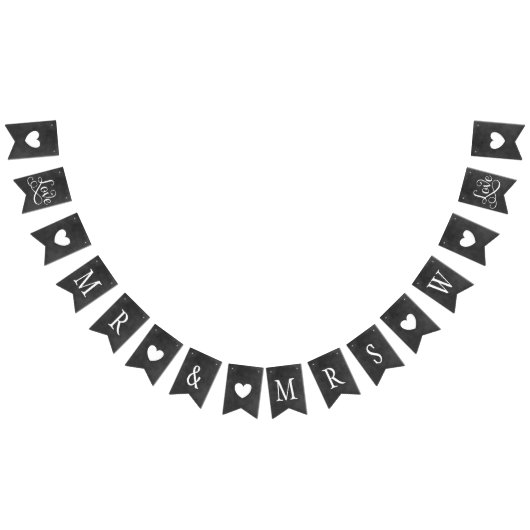 ブラ素朴ック・チャルクボード氏とミセス・カスタムイニシャル バンティングフラッグ (全)