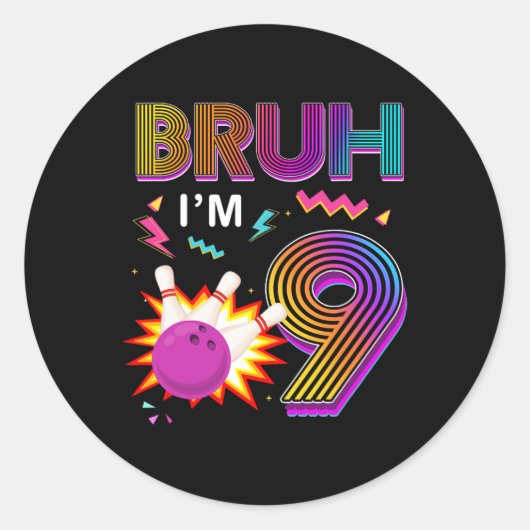 ブラI'm 9歳誕生日9番誕生日ボーリング ラウンドシール (正面)