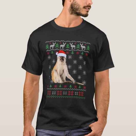 ブリおもしろいーセータークリスマス動物クリスマスモンキーL Tシャツ (正面)