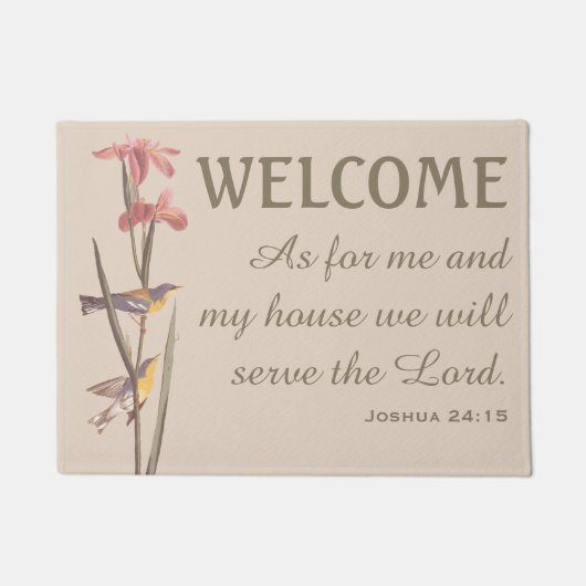 ブリの青い鳥と詩の模様 ドアマット (正面)